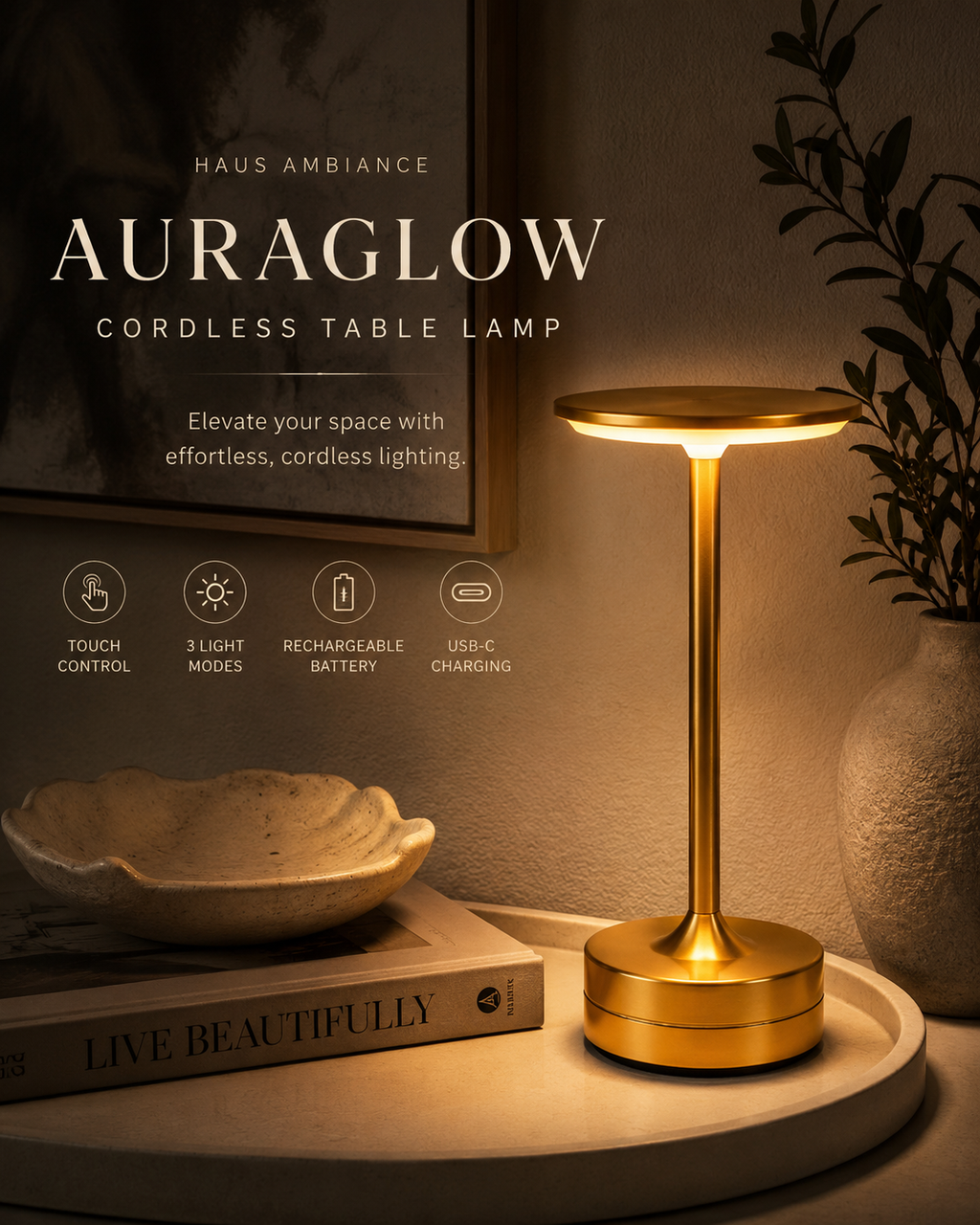 AuraGlow Cordless Table Lamp